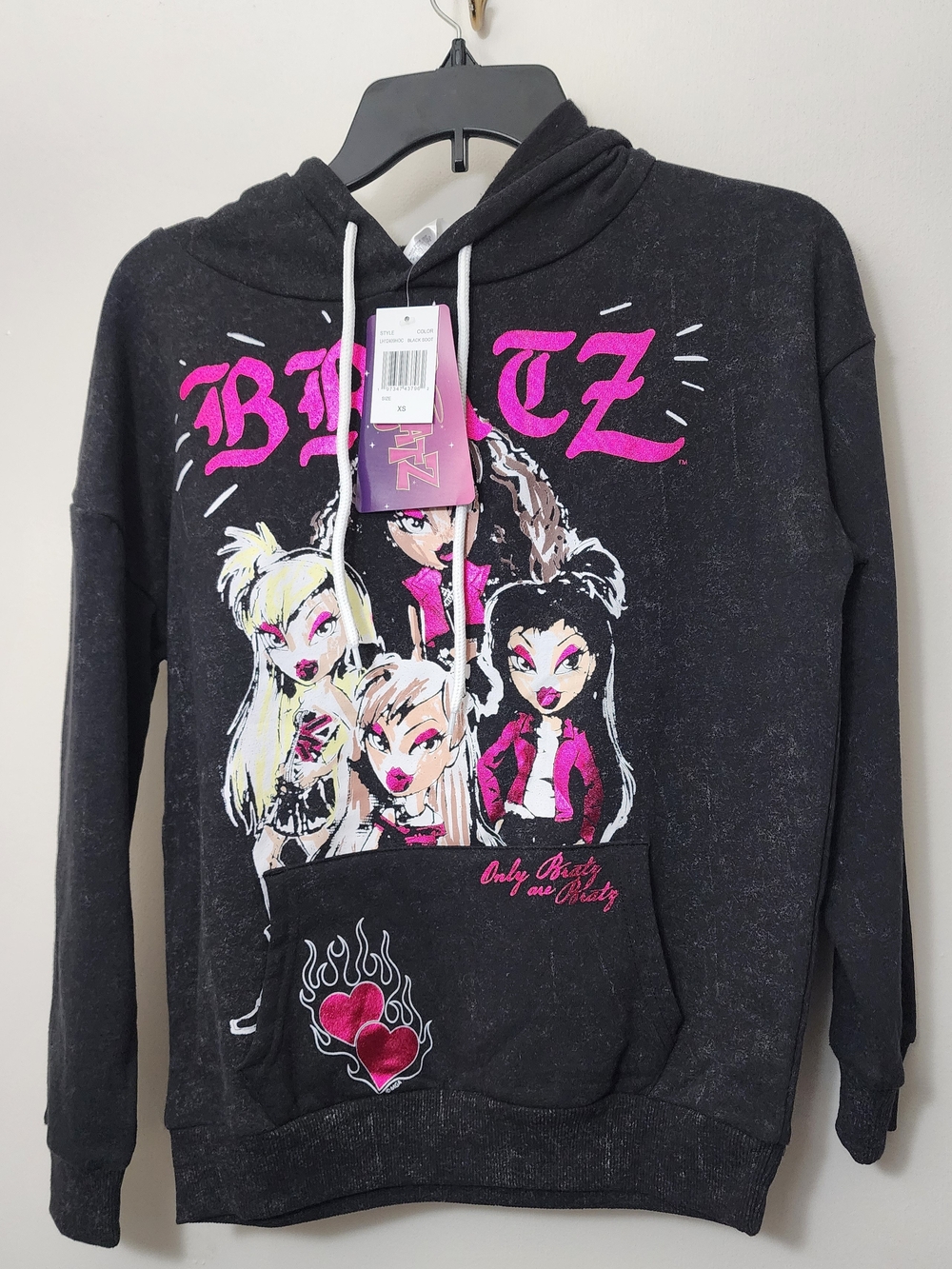 Bratz Black Graphic Pullover Hoodie with Pink Accents (XS)
